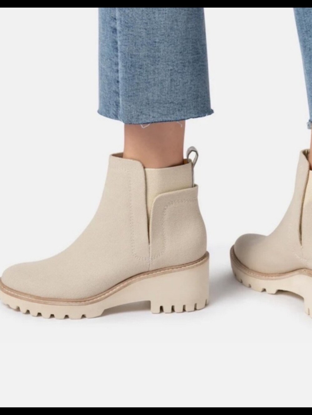Dolce Vita Rango Canvas Twill Boot Bootie Wedge Lug Sole Khaki White Cream 10